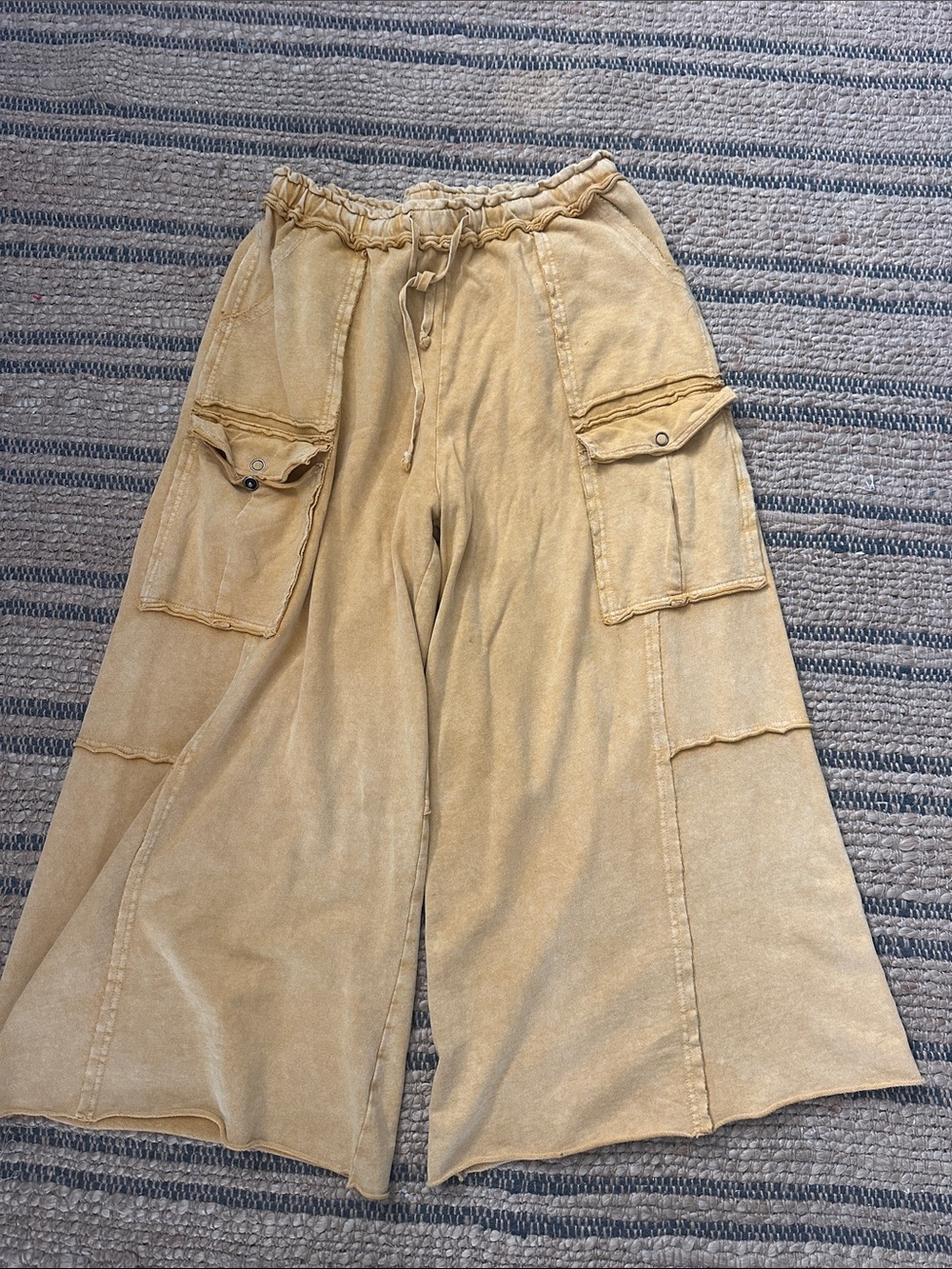 easel Wide-Leg Cargo Jumpsuit Pants in Light Tan